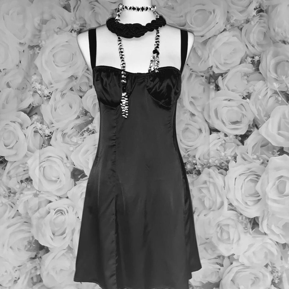 Danielle Bernstein for WeWoreWhat Black Satin Sleeveless Slip Dress, NWT,medium